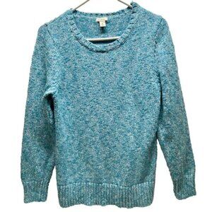 L.L. Bean Knit Sweater Women's Petite Medium PM Turquoise Marble Cotton Vintage